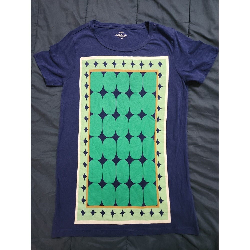 J Crew Womens Collector Tee T-Shirt Size XS Navy Blue Green Print Short Sleeve - Picture 6 of 6